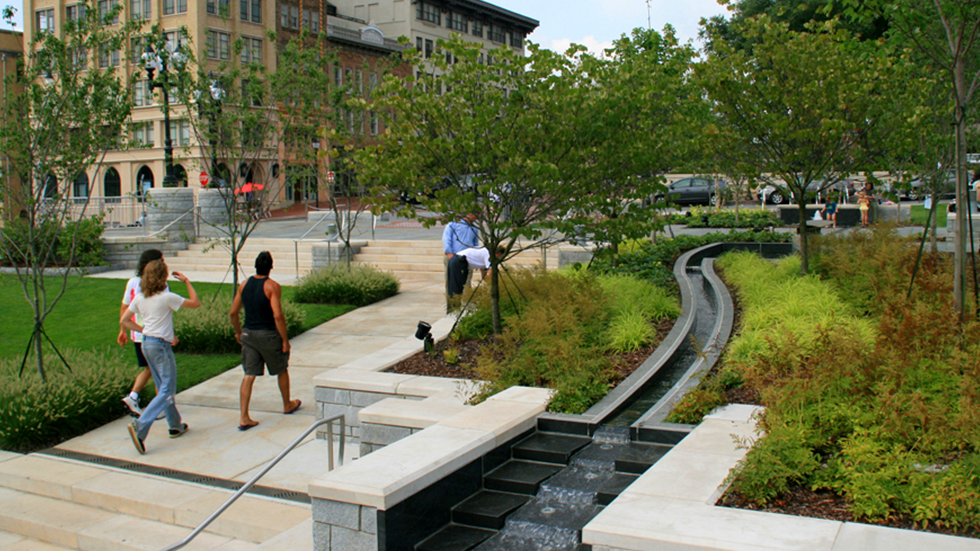 pack square park asheville - serpentine fountain